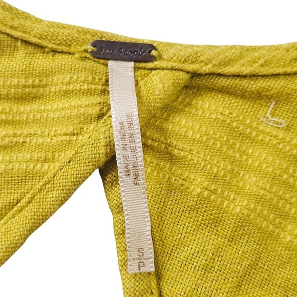 Free People Open Back Crop Linen Top Boho Festival Coastal Core Flutter Sleeve - Picture 4 of 10